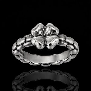 JAI John Hardy Sterling Silver Clover Ring Box Chain Band Women’s Size 9